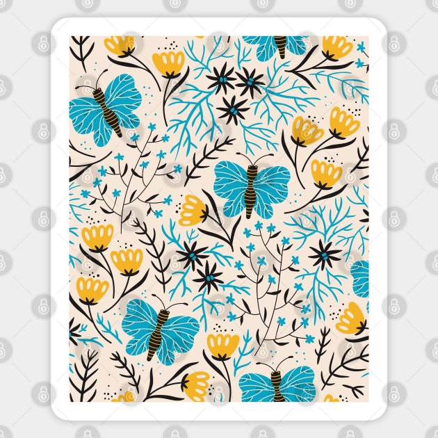 Flower And Butterfly Seamless Pattern Sticker by FaelynArt